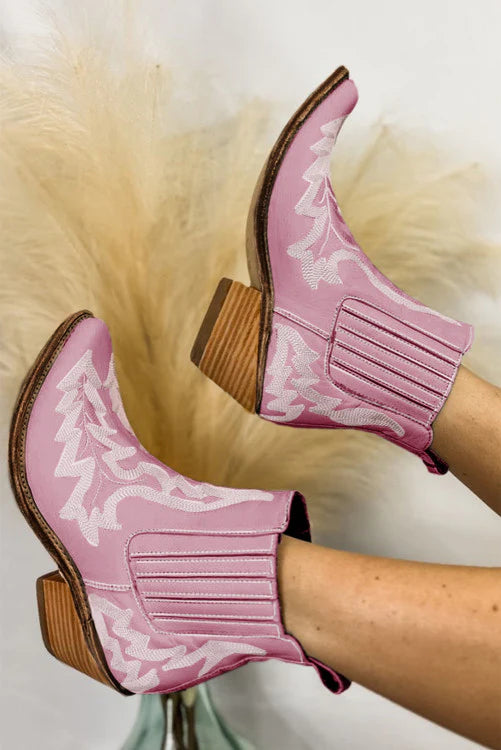 🩷Pink Leather Heeled Booties🩷